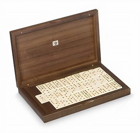 dominoset 31 x 20 x 5 cm hout bruin/wit/goud
