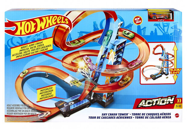 racebaan Sky Crash Tower 61 cm blauw/oranje 62-delig