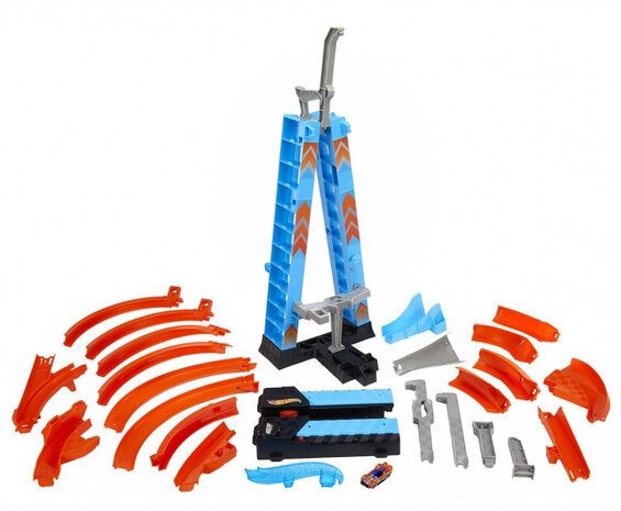 racebaan Sky Crash Tower 61 cm blauw/oranje 62-delig