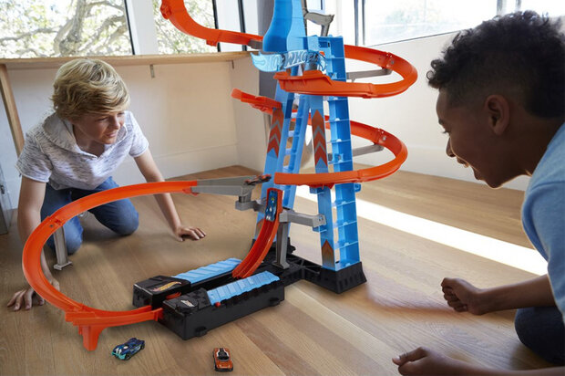 racebaan Sky Crash Tower 61 cm blauw/oranje 62-delig