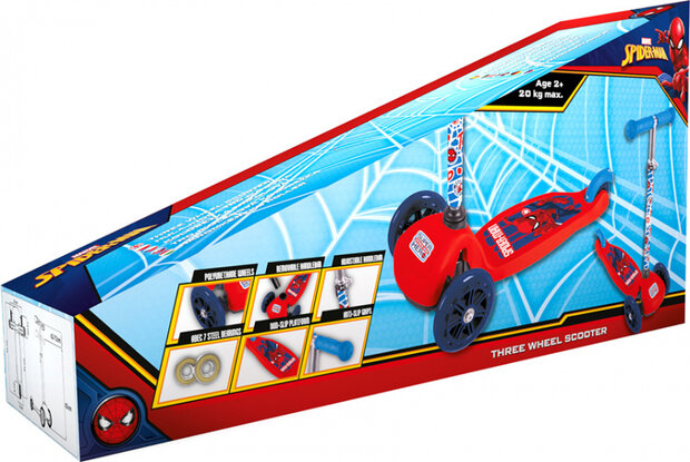3-wiel kinderstep Spider-Man jongens aluminium rood