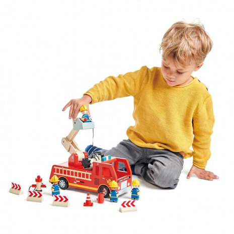 brandweerwagen 28 cm junior hout rood 4-delig
