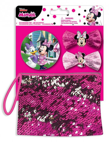 portemonnee en haarspeldjes Minnie Mouse roze 4-delig