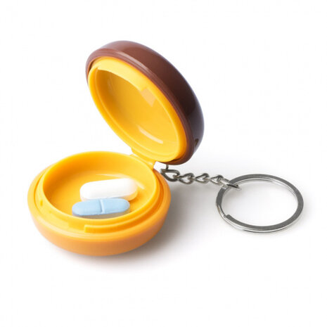 sleutelhanger-pillendoos Donut 4,8 cm ABS bruin