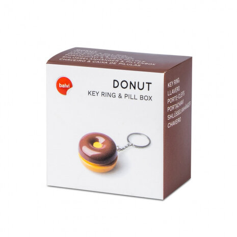 sleutelhanger-pillendoos Donut 4,8 cm ABS bruin