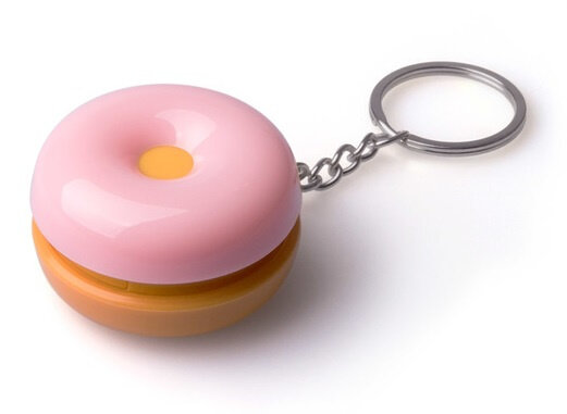 sleutelhanger-pillendoos Donut 4,8 cm ABS roze/oranje