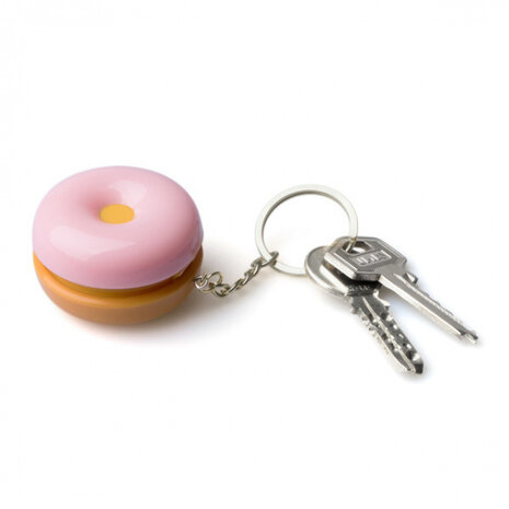 sleutelhanger-pillendoos Donut 4,8 cm ABS roze/oranje