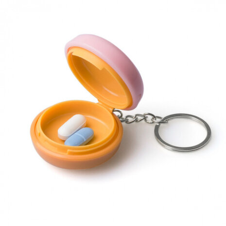 sleutelhanger-pillendoos Donut 4,8 cm ABS roze/oranje