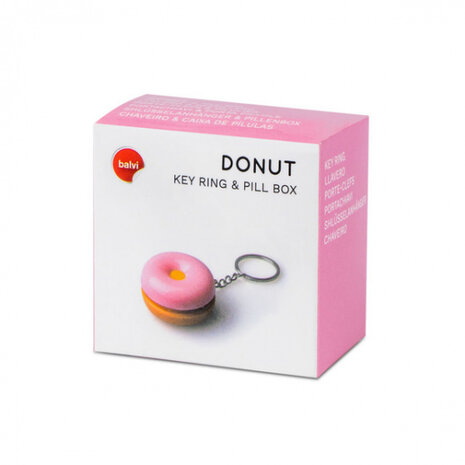 sleutelhanger-pillendoos Donut 4,8 cm ABS roze/oranje