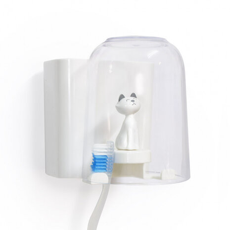 tandenborstelhouder Kitty 13,5 cm ABS wit 2-delig
