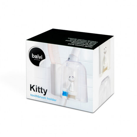 tandenborstelhouder Kitty 13,5 cm ABS wit 2-delig