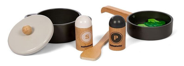pannenset junior 9 cm hout donkergrijs 8-delig