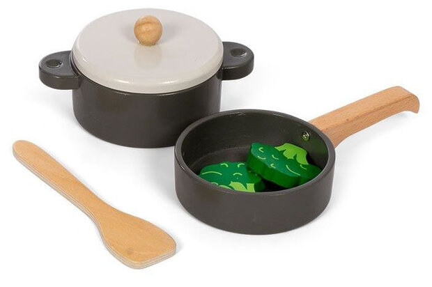 pannenset junior 9 cm hout donkergrijs 8-delig