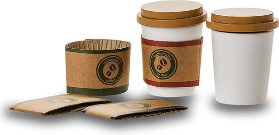koffiebekers &#039;to go&#039; junior 7 cm hout bruin/wit 8-delig