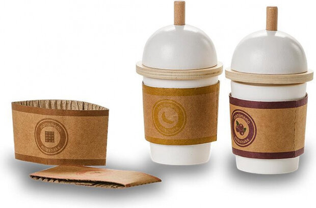 milkshakbekers &#039;to go&#039; junior 7 cm hout wit 8-delig