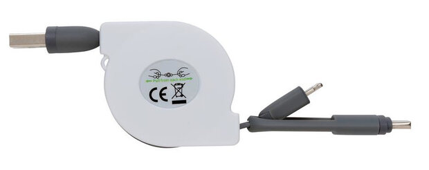 oplaadkabel 3-in-1 13 cm ABS wit