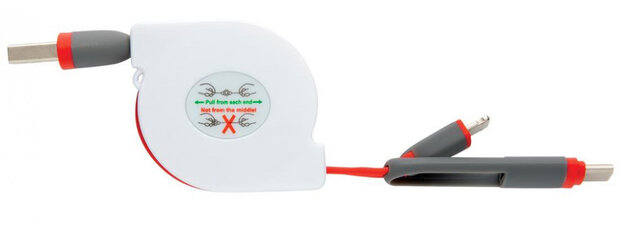 oplaadkabel 3-in-1 13 cm ABS rood/wit
