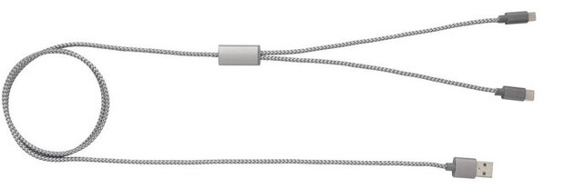oplaadkabel 3-in-1 120 cm nylon/aluminium grijs