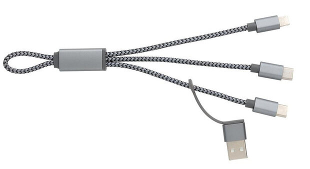oplaadkabel 4-in-1 20 cm aluminium wit/grijs