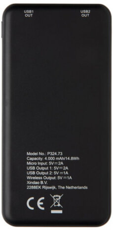 powerbank 4000 mAh 13,9 x 6,9 cm ABS zwart
