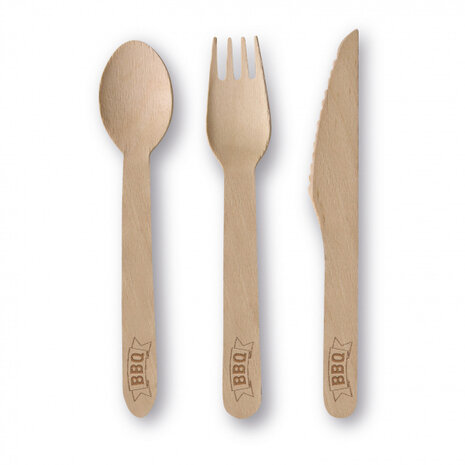 bestek BBQ 16,5 cm hout bruin 18-delig