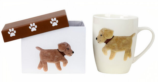 mok Hond Bobby junior porselein wit/bruin