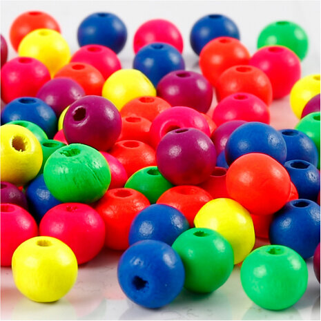 kralen Neonmix junior 8 mm hout 12 gram
