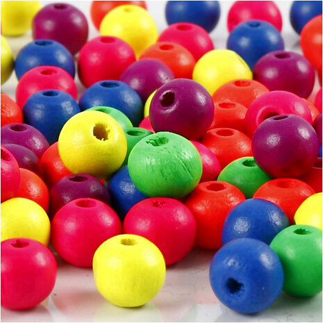 kralen Neonmix junior 8 mm hout 12 gram