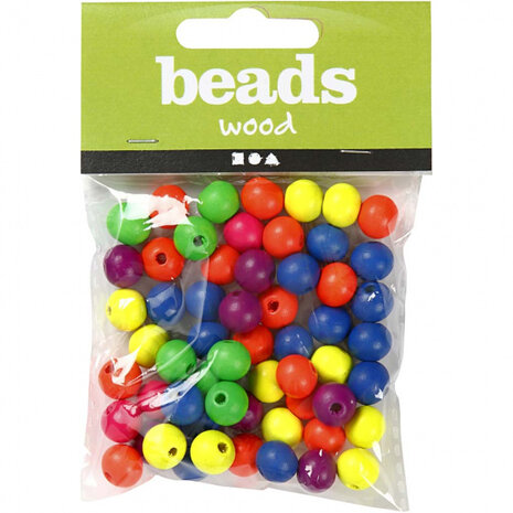 kralen Neonmix junior 8 mm hout 12 gram