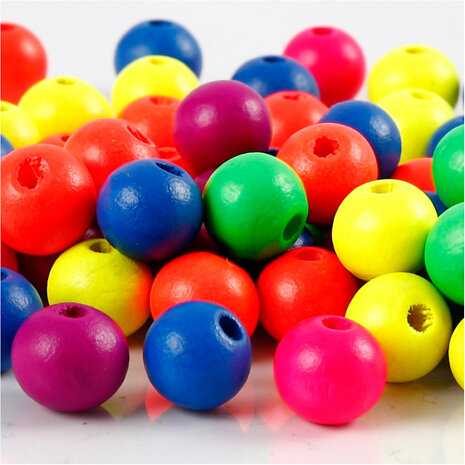 kralen Neonmix junior 10 mm hout 18 gram