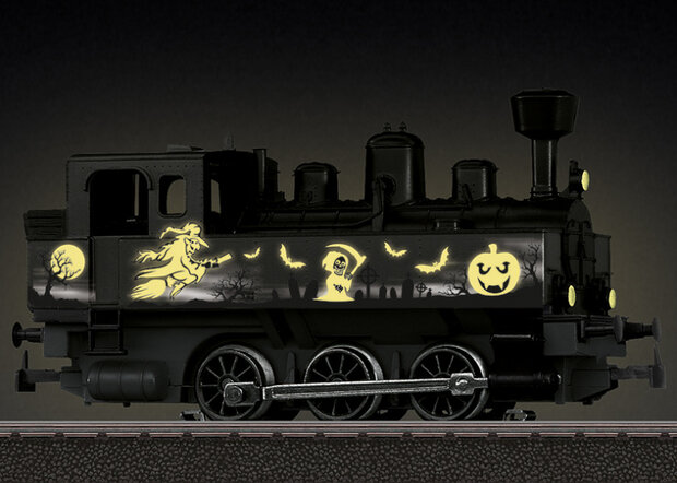 miniatuurmodel stoomlocomotief Halloween zwart