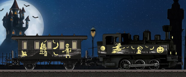 miniatuurmodel stoomlocomotief Halloween zwart