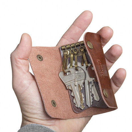 sleutelhouder l&#039;H&eacute;doniste heren 10,5 x 6 cm leer bruin