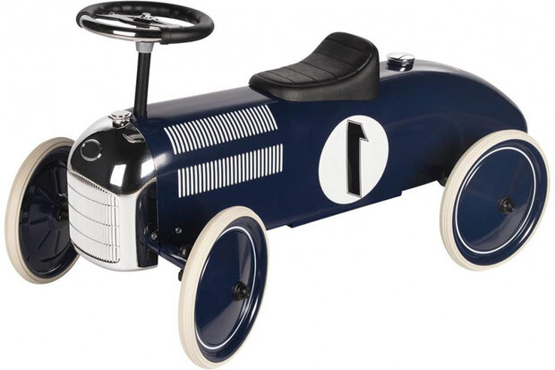 loopauto Retro N&deg;1 jongens 73,5 cm staal marineblauw