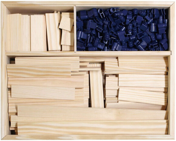 bouwkit junior hout/kunststof naturel/blauw 500-delig