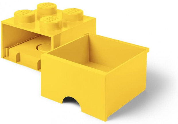 opbergsteen met lade 4 noppen 25 x 17 cm polypropeen geel