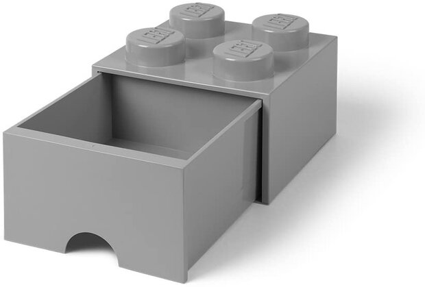 opbergsteen met lade 4 noppen 25 x 17 cm polypropeen grijs
