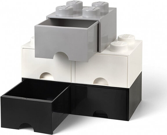 opbergsteen met lade 4 noppen 25 x 17 cm polypropeen grijs