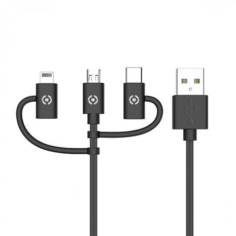 datakabel 3-in-1 micro-USB + MFI + USB-C 100 cm zwart