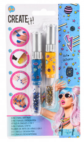 nagellakset 3-in-1 pen blauw/geel 2 stuks