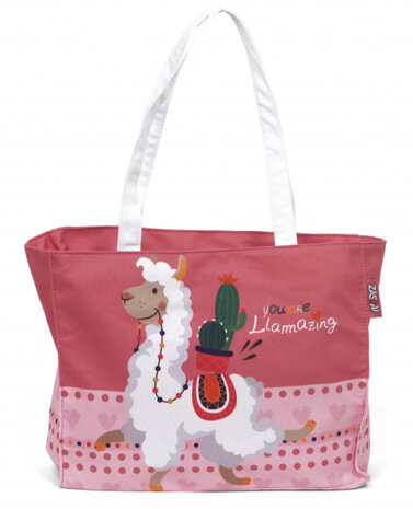 schoudertas Llama meisjes 12 liter canvas rood/roze