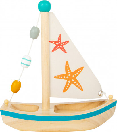 zeilbootje zeester junior 17 x 8,5 cm hout/textiel