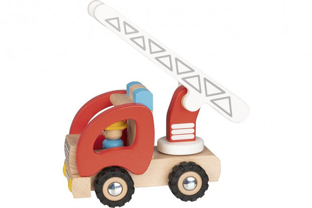 brandweerwagen junior 17 x 9 x 14 cm hout rood/naturel