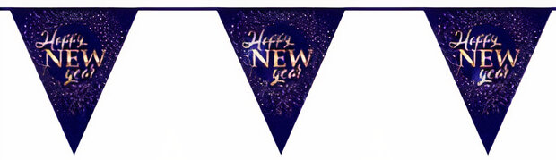 vlaggenlijn Happy New Year 6 meter papier blauw