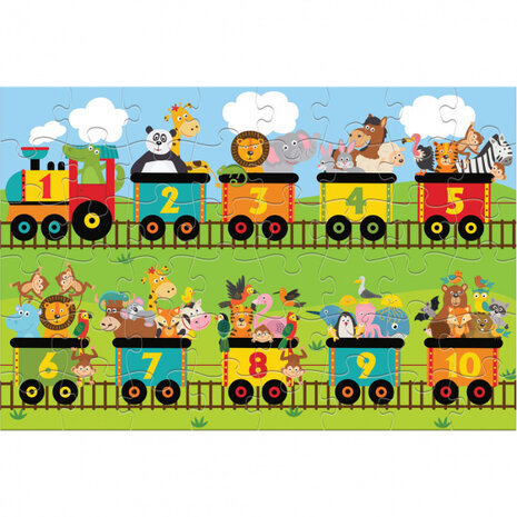 vloerpuzzel trein met cijfers 60 x 90 cm karton 48 stuks