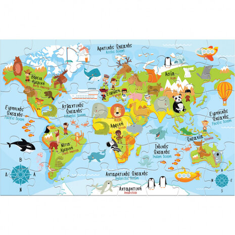 vloerpuzzel Wereldkaart junior 90 cm karton 48 stuks