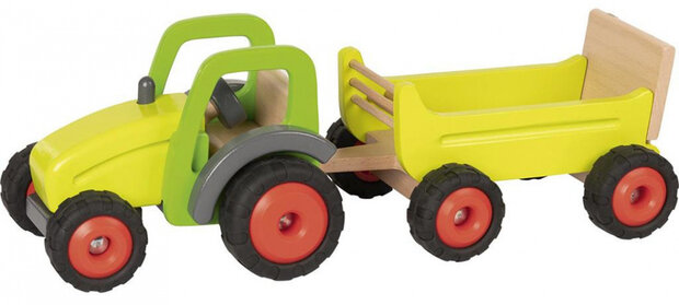 tractor met aanhangwagen 45 x 16 cm hout geel 2-delig