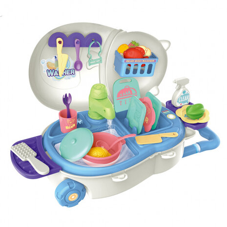 vaatwasserset trolley junior grijs/blauw 26-delig