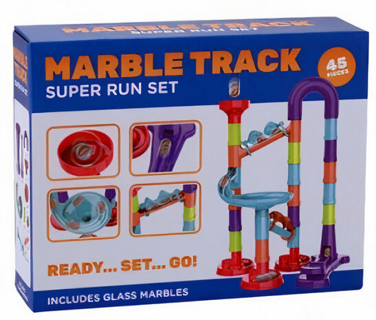 knikkerbaan Super Run Set junior 24,5 x 19 cm 45-delig