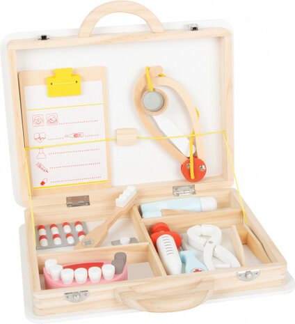 dokter- en tandartskoffer 29 x 26 cm hout wit/blauw